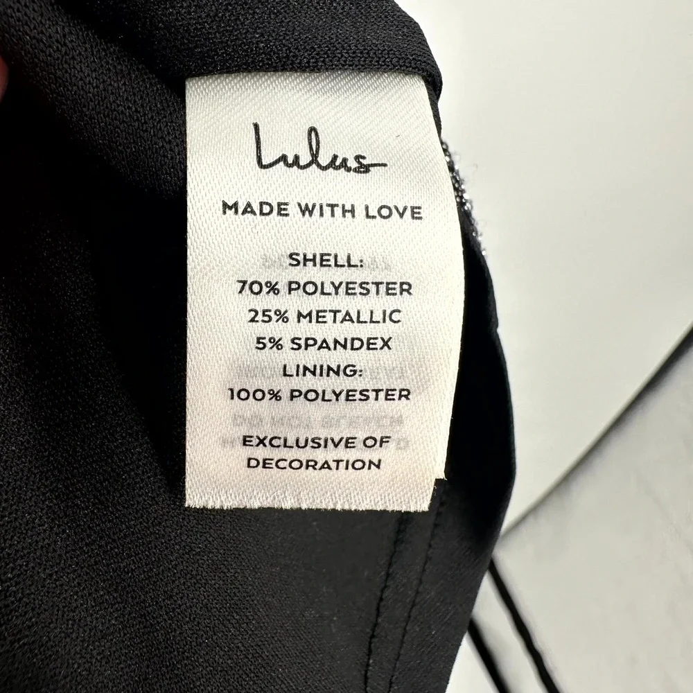 Lulu's Sparkly Mini Dress Womens Medium Black Silver Side Zipper Spaghetti Strap